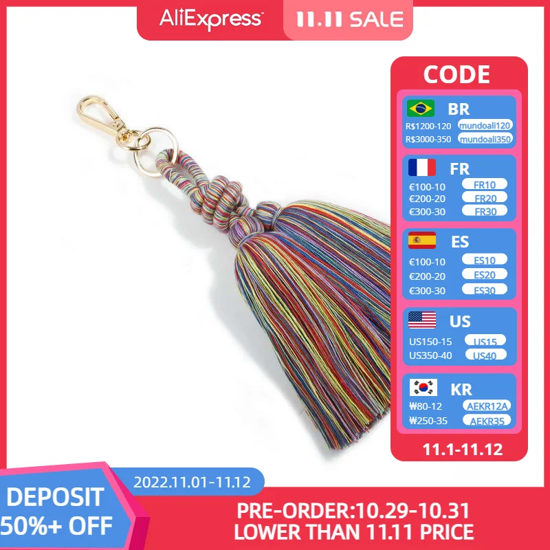 

KC00082 ZWPON Double Tassel Macrame Keychain Boho Key Chains Key Rings Handmade Macrame Bag Charm Jewelry Gift for Friends