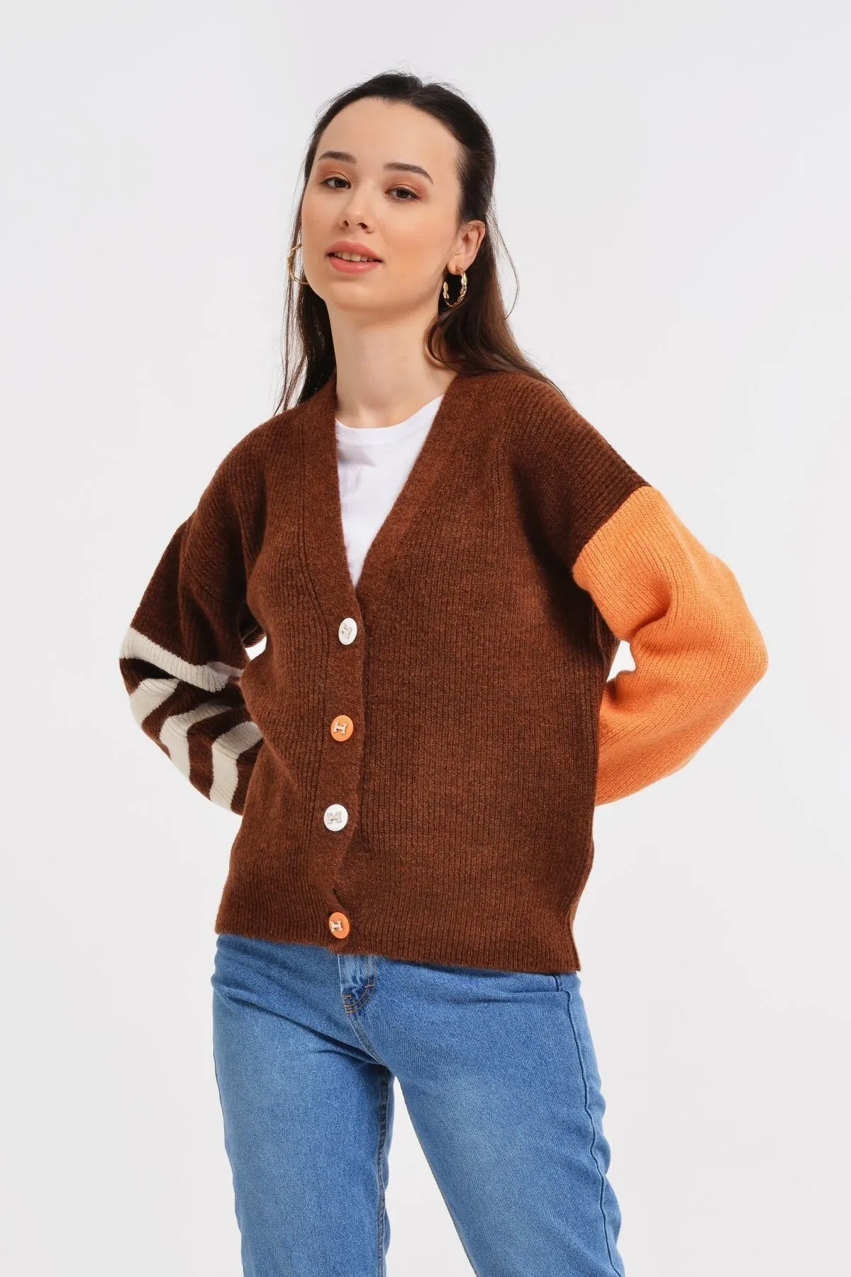 

Women's Cardigan Short Sleeve Striped - Brown Casual Knitted Quality Fashion Cardigan Sweaters Loose Sweater Sweater Jumper