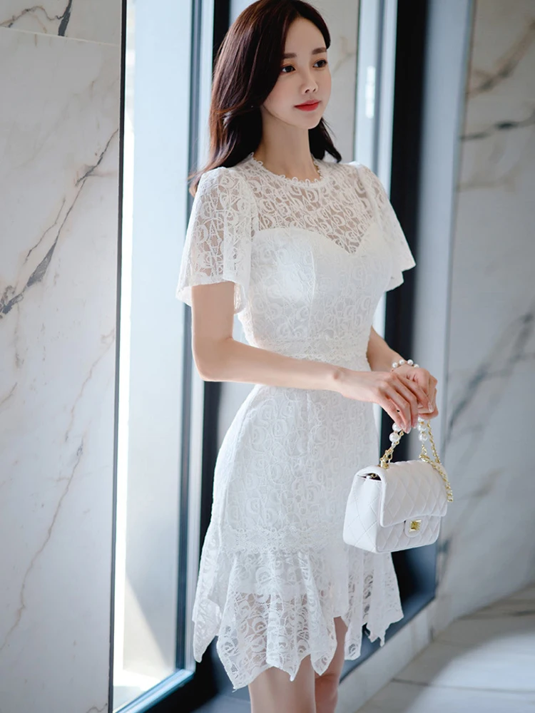 Элегантное женское вечернее платье в Корейском стиле милое кружевное
