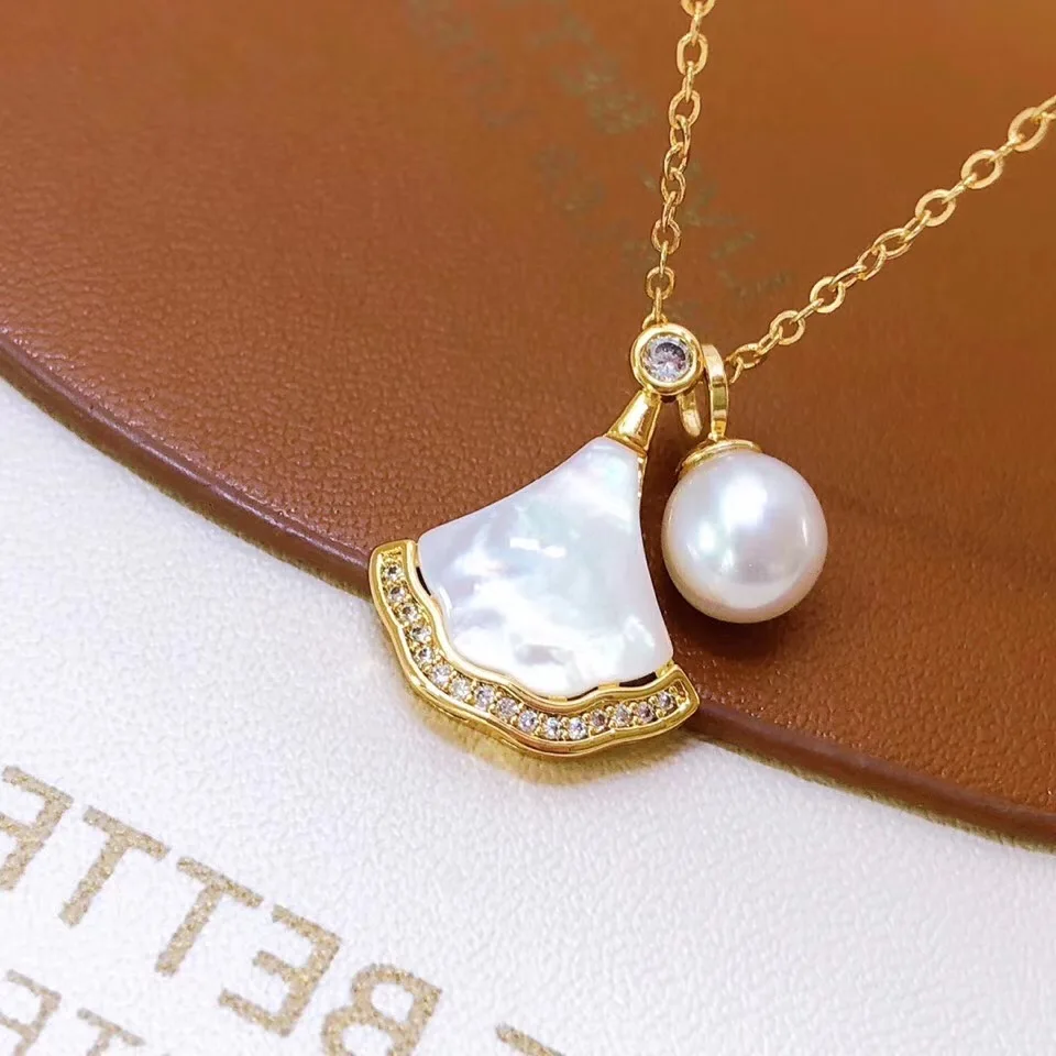 

MeiBaPJ 7mm Round Real Natural White Freshwater Sector Pearl Pendant Necklace 925 Sterling Silver Fine Wedding Jewelry for Women