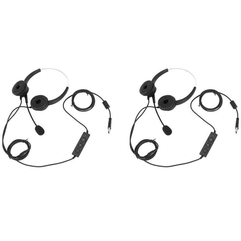 

2X Mute Function Call Center USB Headset Noise Cancelling USB Call Center Headphone With Microphone For Skype Computer