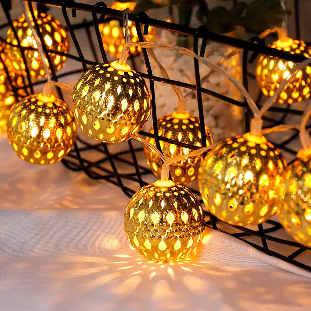 

Battery Powered Moroccan Orb Silver Metal Balls String Lights LED Globe Light Christmas Holiday Wedding Garland Home Party Decor