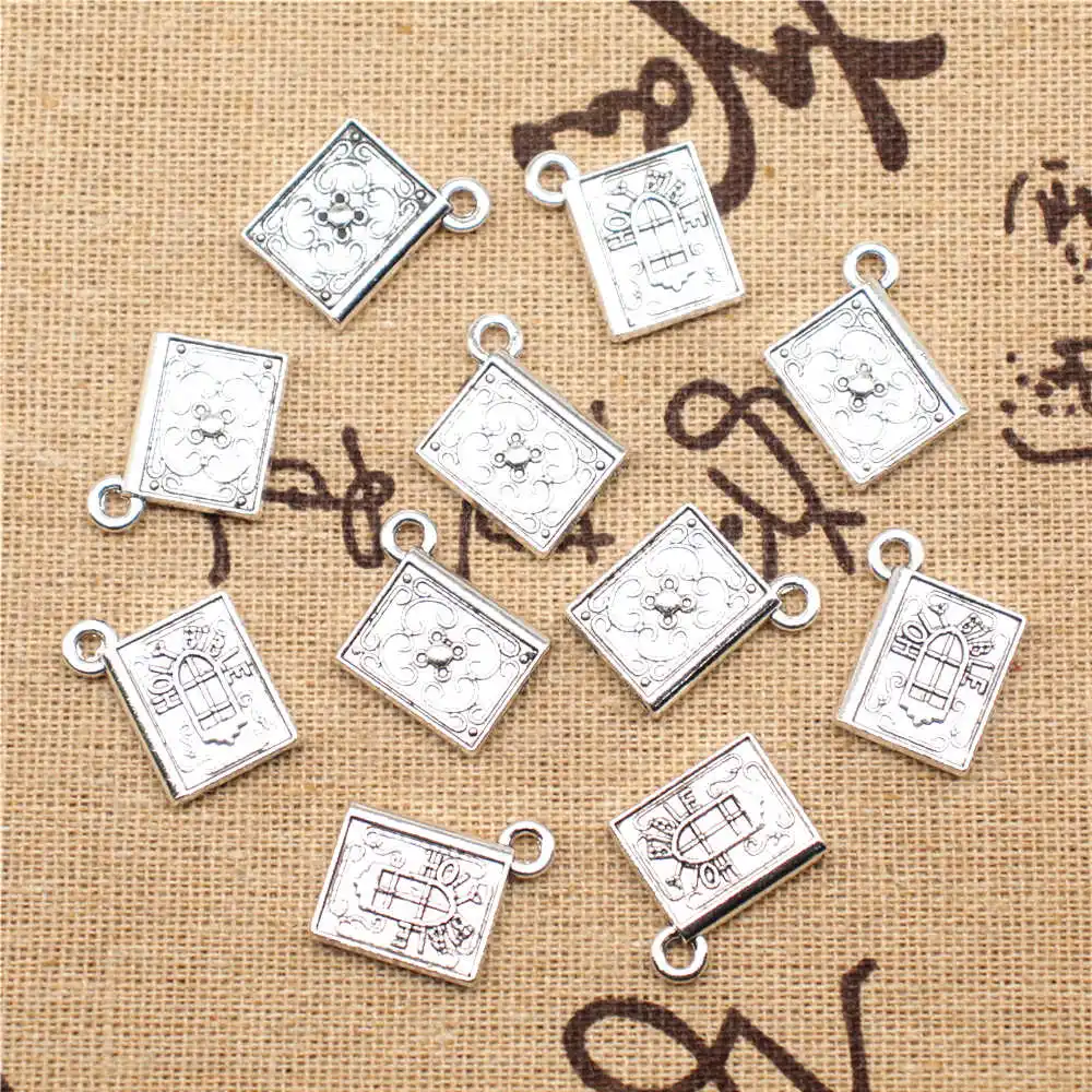 

Bible Wholesale Charms Car Pendant Accessori For Woman 15X19mm Antique Silver Color 10 Pieces
