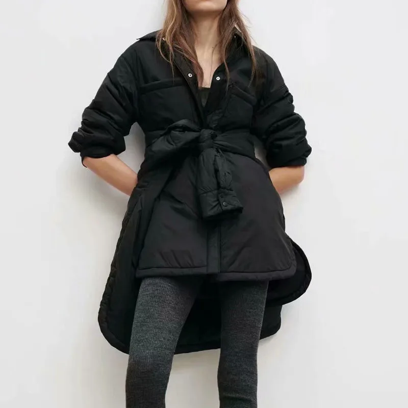 Women's 2023 Autumn and Winter Fashion New Style Lapel Straight Tube Loose Casual Mid-length Solid Color Cotton Coat Women