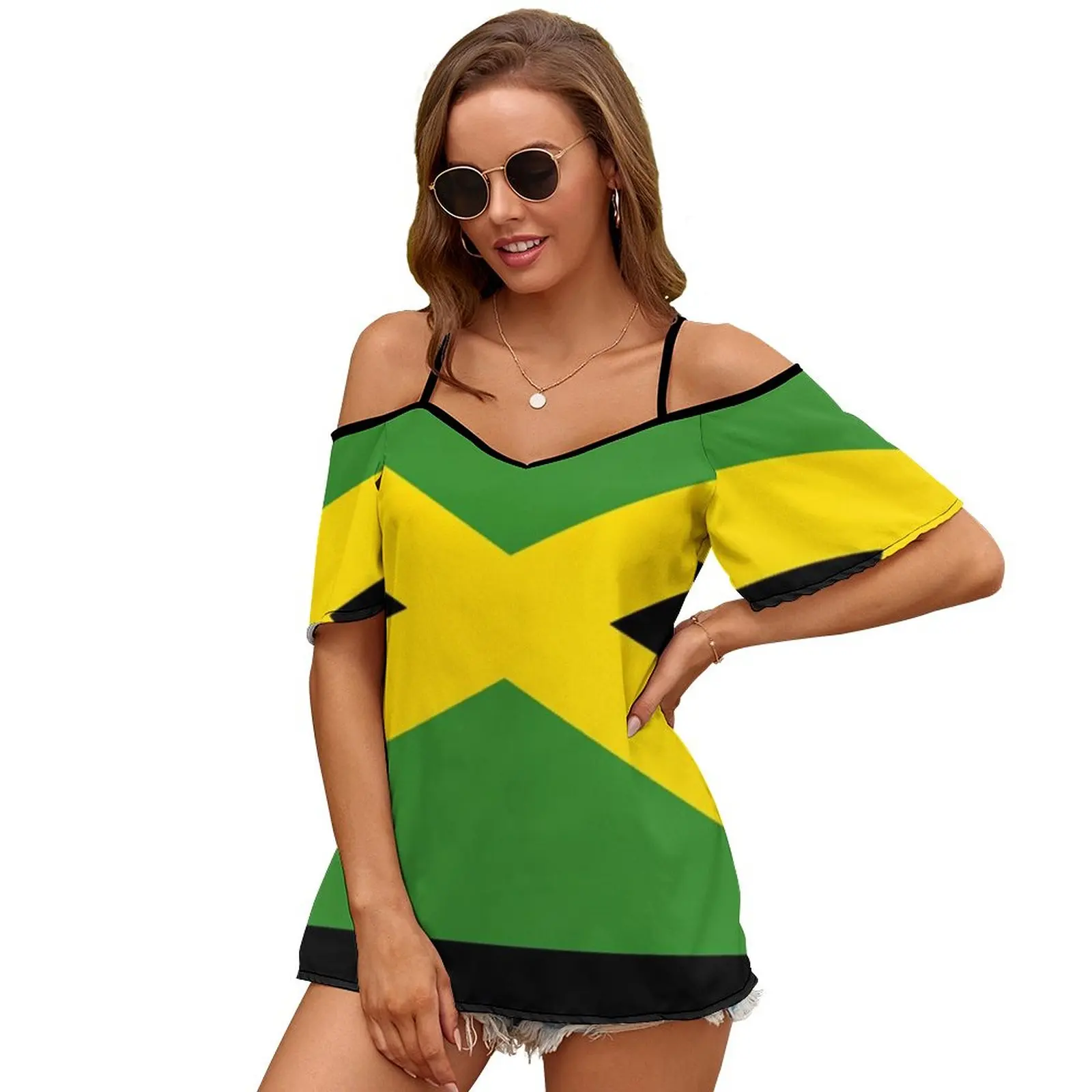 Женская футболка с принтом в виде флага вырезом лодочкой