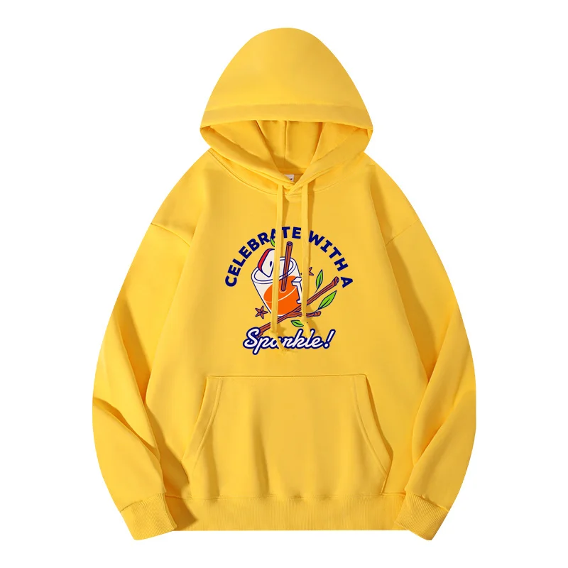 

Autumn and Winter New Hip Hop Couple Models Bright Yellow Sweater Women's Hooded Sweatshirt Loose Casual High Street Printed