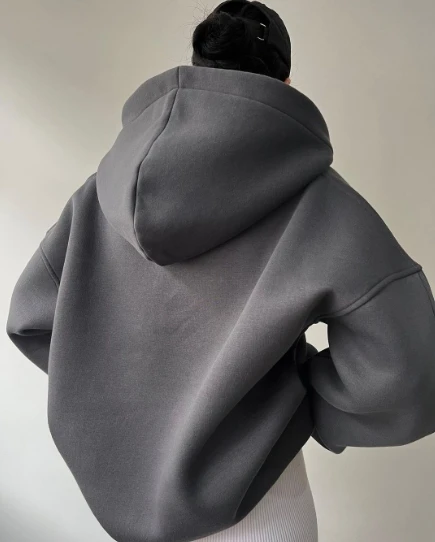 Флисовая толстовка с капюшоном для женщин осенний базовый оверсайз длинными