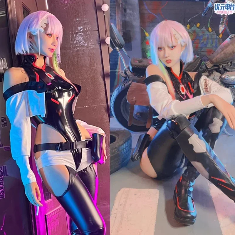 Фото Новый наряд для ролевых игр, костюм для косплея Cyberpunk Edge Runner, полный комплект, кожаный комбинезон с париком, карнавальный костюм на Хэллоуин №1
