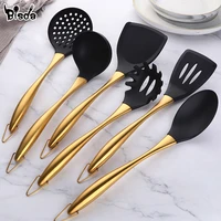 1 7pcs cooking tools set soup scoop slotted spoon turner ladle stainless steel with silicone head hanging kitchen server pot