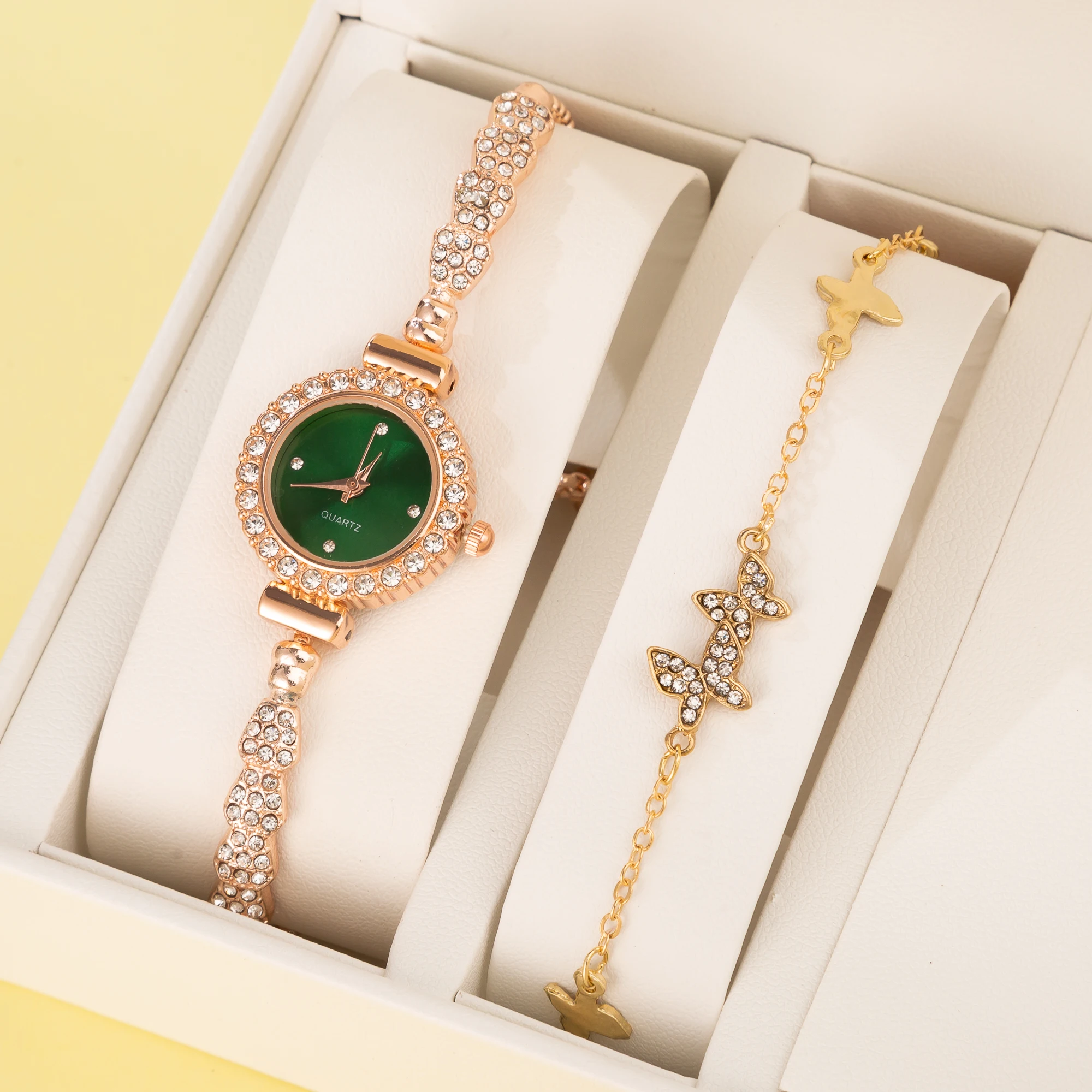 2pcs Femme Luxury Steel Women Bracelet Watch Montre Band Quartz Wristwatch Female Clock Relogio Feminino Hand Bangle Saati Gift