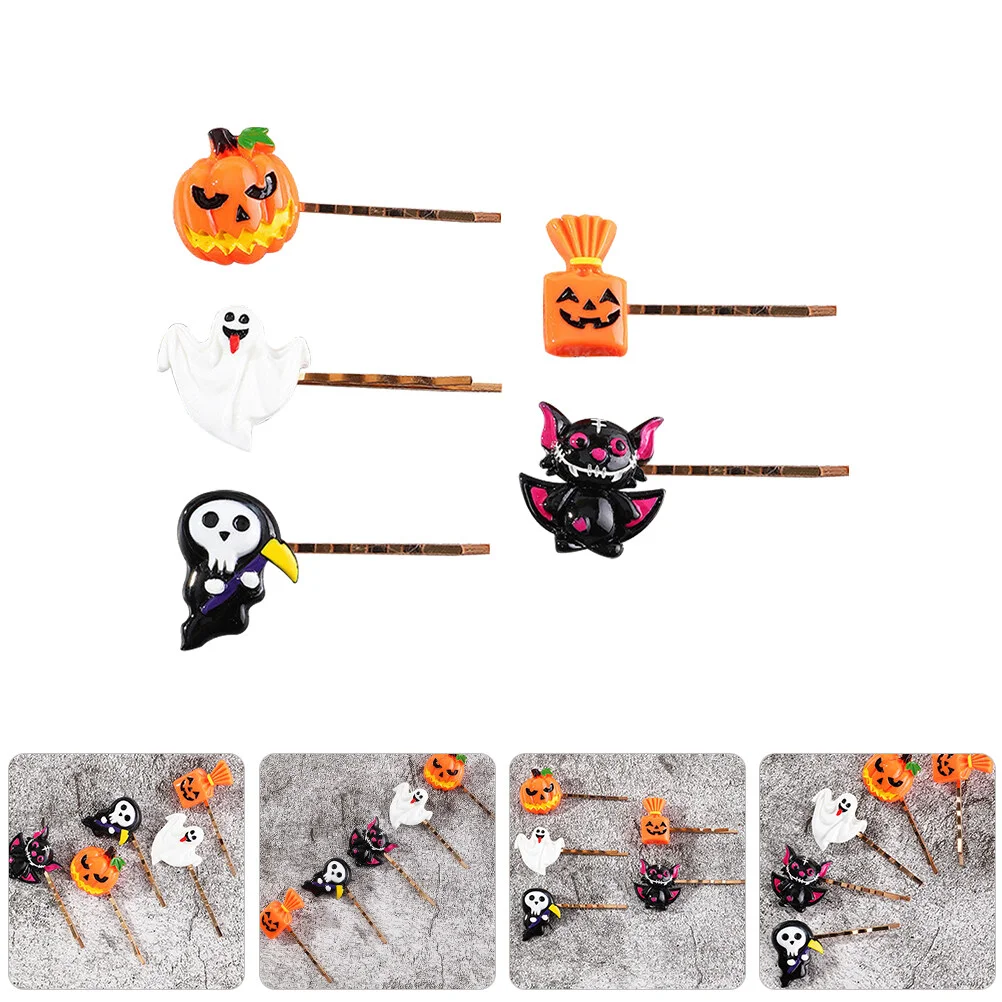 

5 Pcs Kids Hair Accessories Ghost Cosplay Halloween Clips Girls Metal Pumpkin Miss