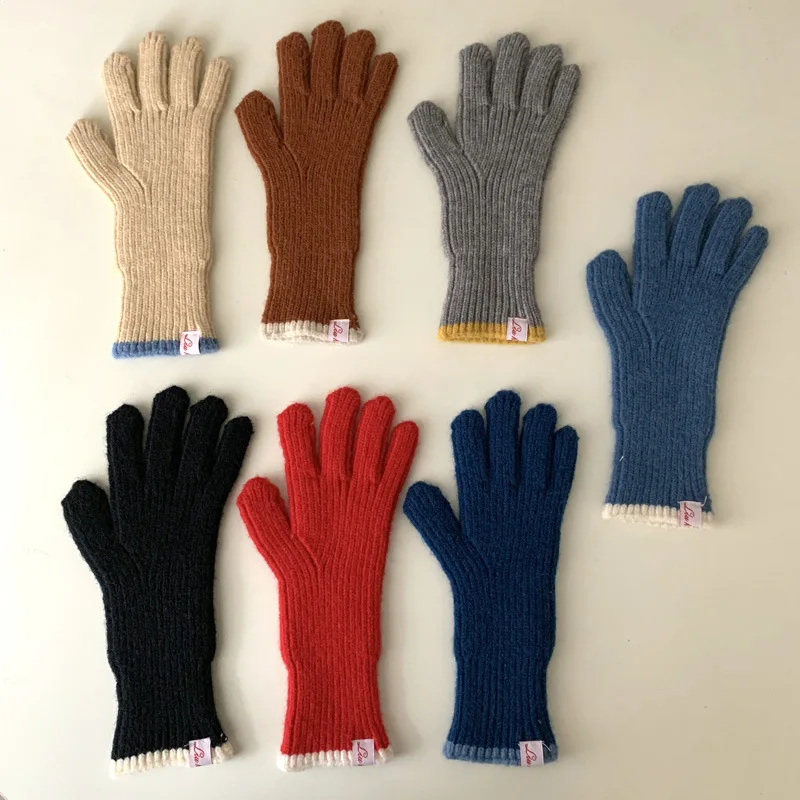 

Pure Color Knitted Woolen Gloves Female Winter Screen Student Riding Split Finger Couple Thick Warm Gloves Women Gloves