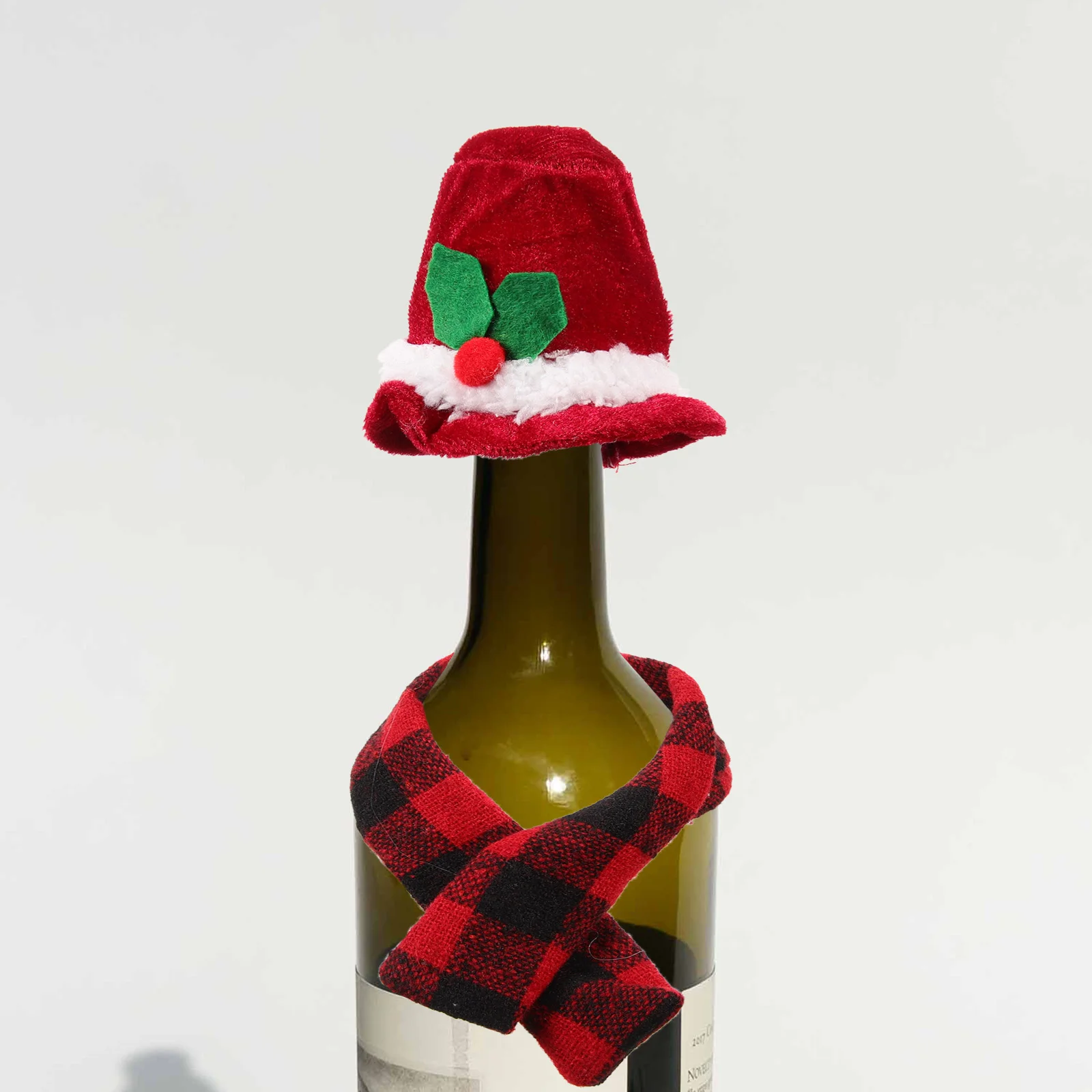 

4 Sets Christmas Ornament Bottle Scarfs Hat Santa Cover Decors Party Favors