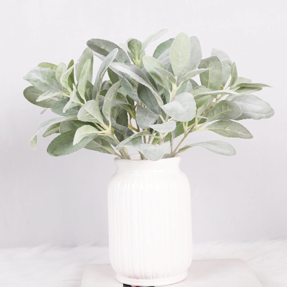 

10Pcs Artificial Flocked Lambs Ear Leaves Dusty Miller Stems Flocked Oak Leaves Lamb's Ear Leaf for Home Christmas Wedding DIY