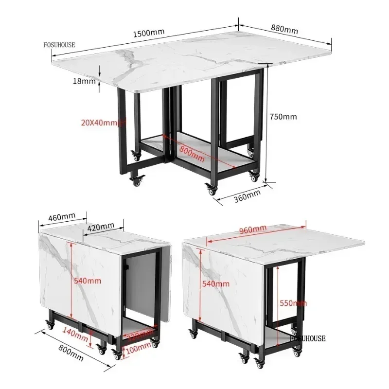 Складной обеденный стол подвижный в скандинавском стиле для 4-6 человек