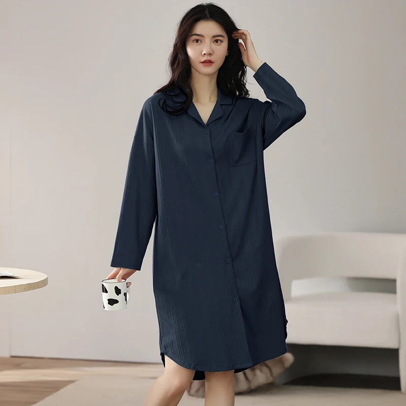 

Весенняя трикотажная однотонная элегантная женская ночная рубашка для молодых девушек ночная рубашка 4XL Домашняя мода