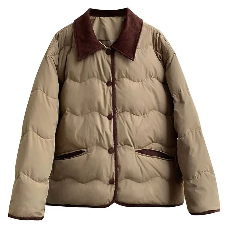 New Women 2023 Winter Warm Korean Chic Solid Loose Jackets Female Fashion Casual Long Sleeve White Duck Down Coats Tops C66