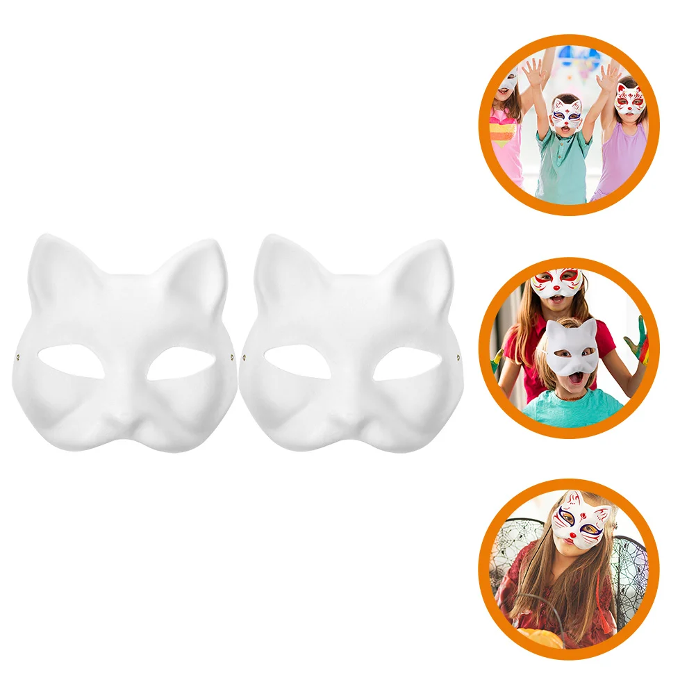 

2Pcs Cat Mask White Paper Blank Hand Painted Mask DIY Unpainted Animal Half Mask