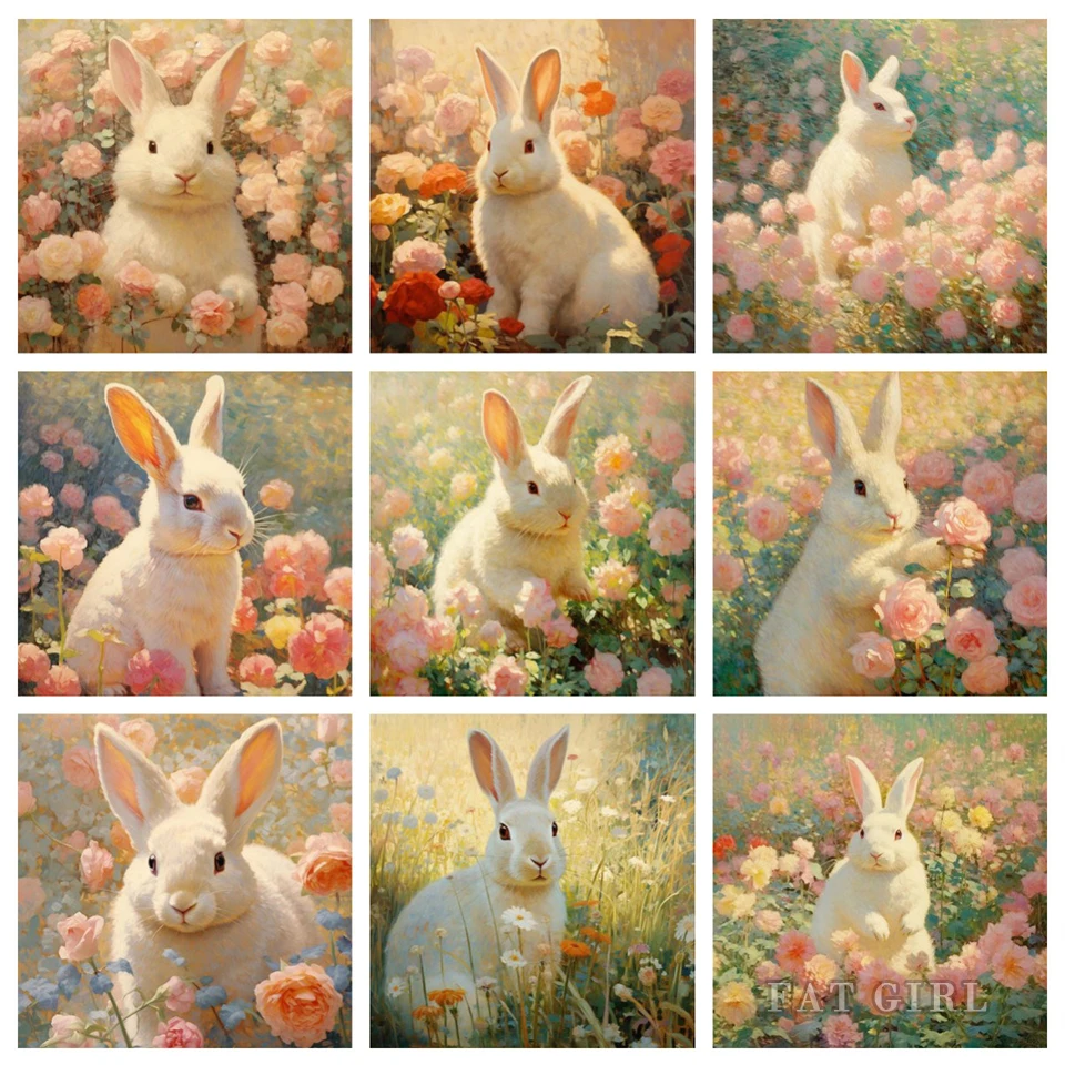 

Алмазная живопись 5d, кролик, цветок, картина маслом, полный квадратный/круглый кот, вышивка, мозаика, животное, Пасхальный Набор для вышивки крестиком
