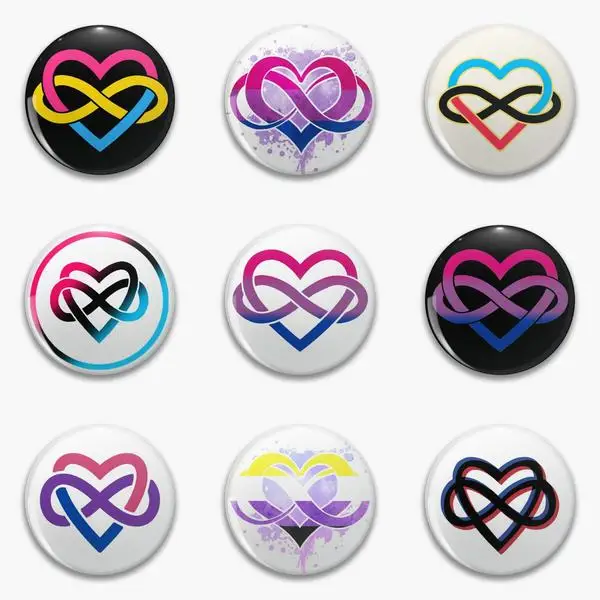 Полиамори Бесконечность пансексуальное сердце черный бифлаг мягкая булавка на