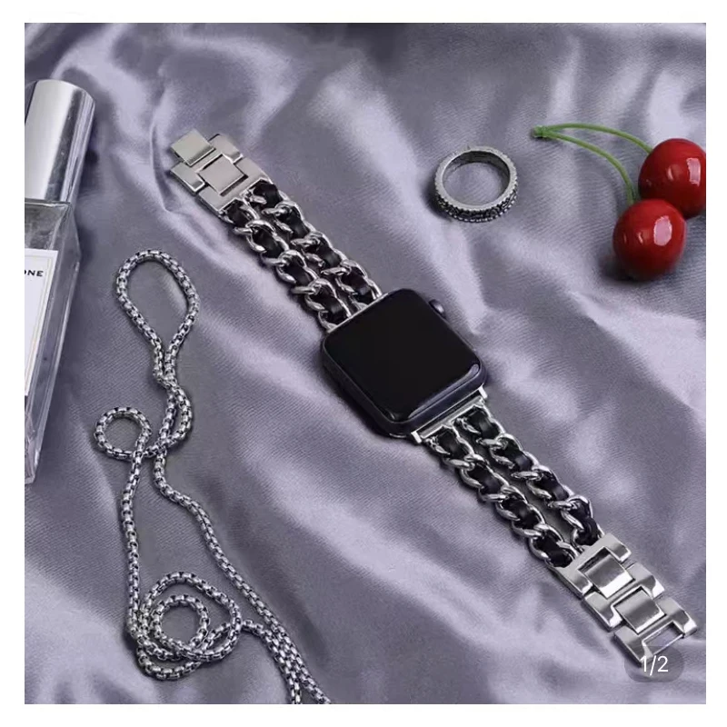 Stainless Steel Strap For Apple Watch Series 8 Band 41/45mm Leather iWatch 7 6 5 4 3 Correa 40/44mm Ultra 49mm Band Accessories