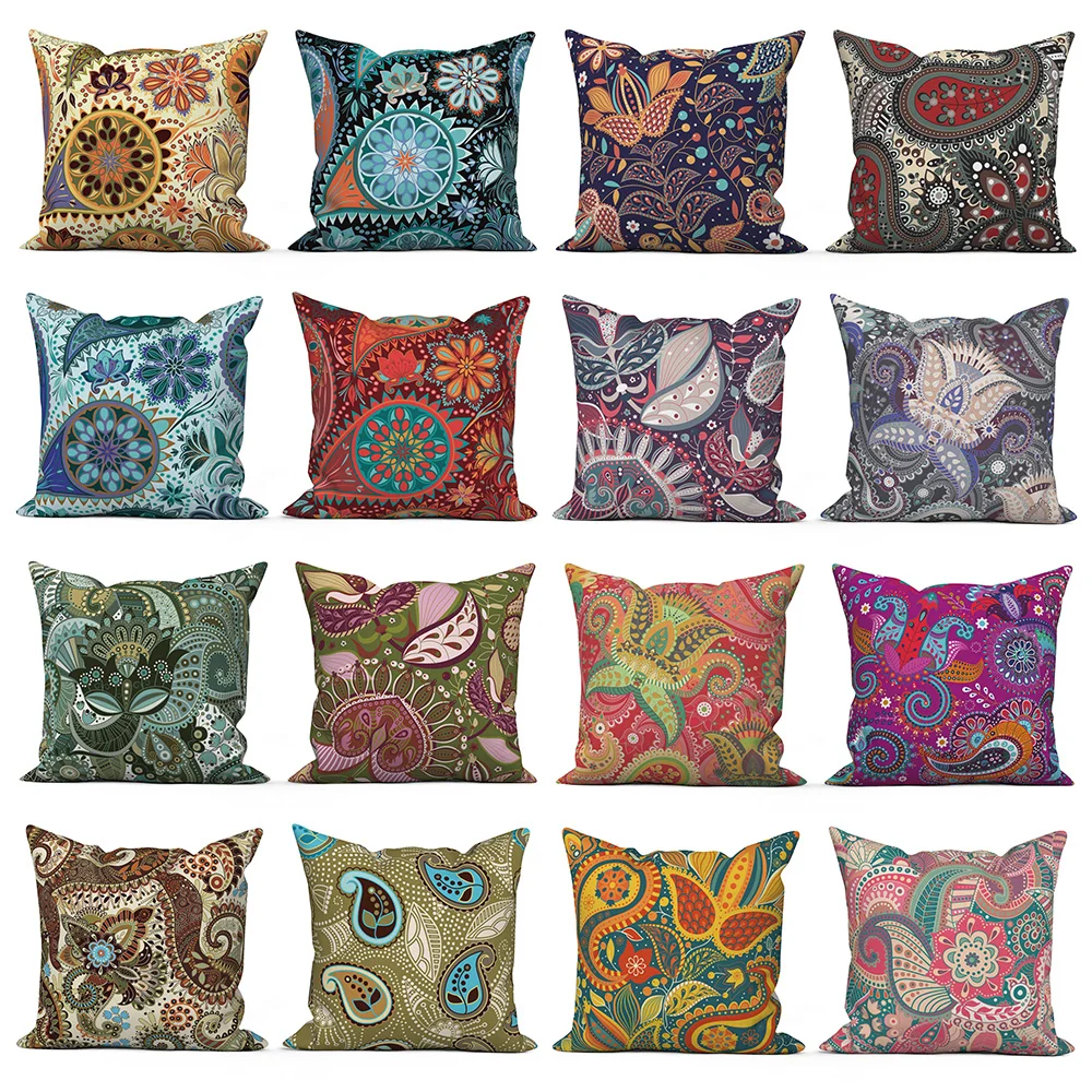 

Классический Декоративный Чехол-наволочка в этническом стиле с цветочным принтом, разноцветная винтажная декоративная подушка для дивана из полиэстера, декоративный подарок