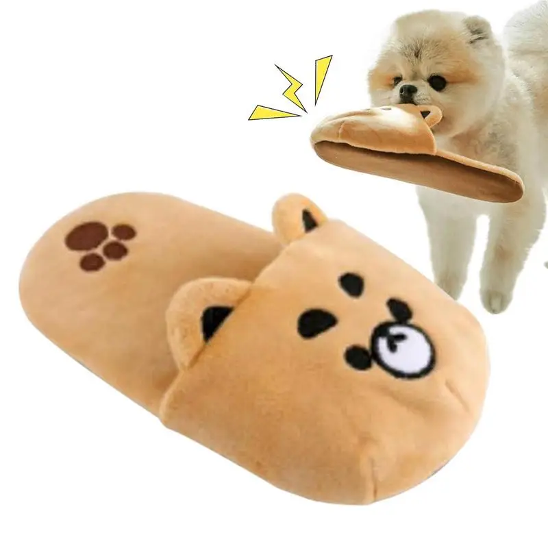 

Dog Chew Toy Plush Slipper Dog Sounding Toy Wear Resistant Shoes Shape Squeaky Toy Realistic Small Medium Dog Teeth Training Toy