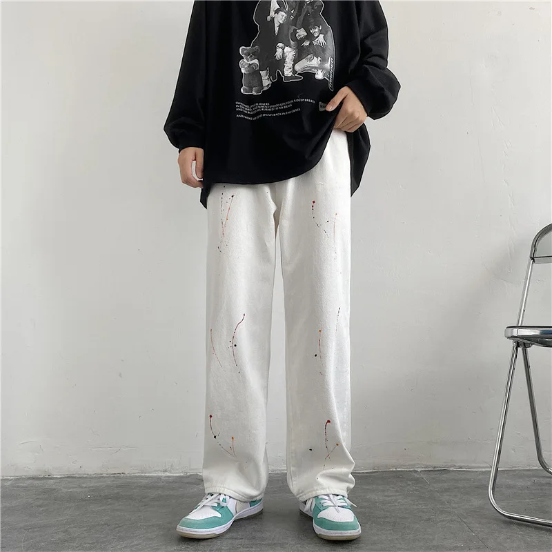 Ink Splash Print Men's Jeans Straight Loose Solid Color Casual Pants Y2k Korean Style Clothes Hot Sale Jeans Baggy Jeans