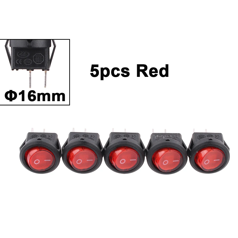 

5 шт. 3A 250VAC/6A 125VAC круглый тумблер KCD1 On-Off SPST мини черный красный зеленый 2-контактный тумблер 6A 250V/10A 125V 20 мм