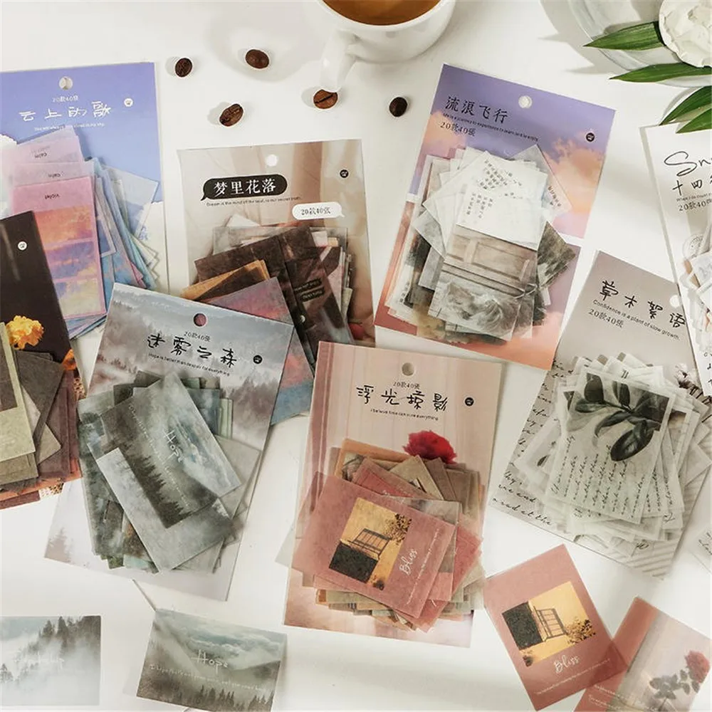 

40pcs/pack Vintage Washi Stickers Time Letters Series Stationery Sticker DIY Scrapbooking Background Collage Decoration Material