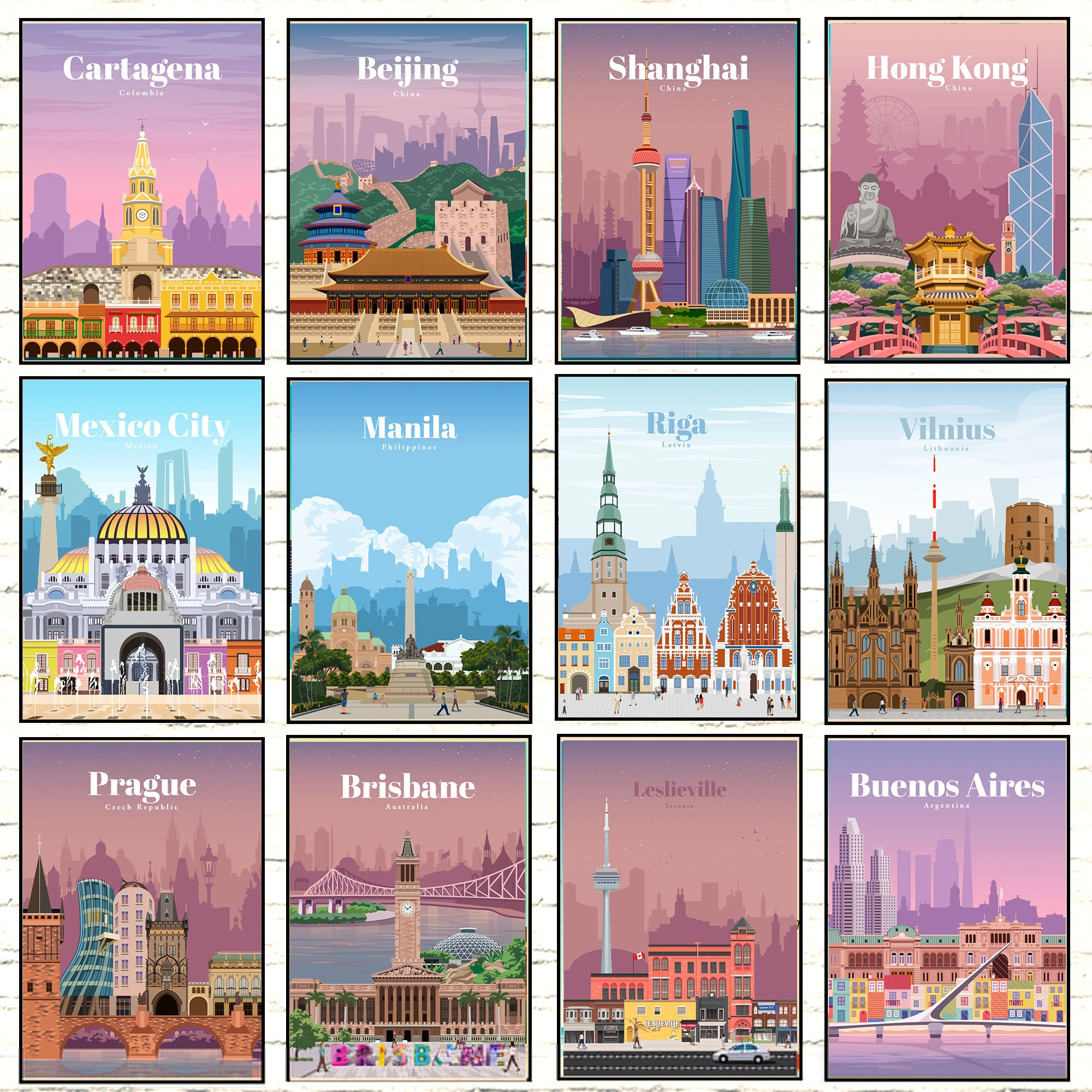 

Постеры для путешествий в скандинавском стиле 80-х годов, европейская Минималистичная декоративная живопись, настенное искусство, декор для...