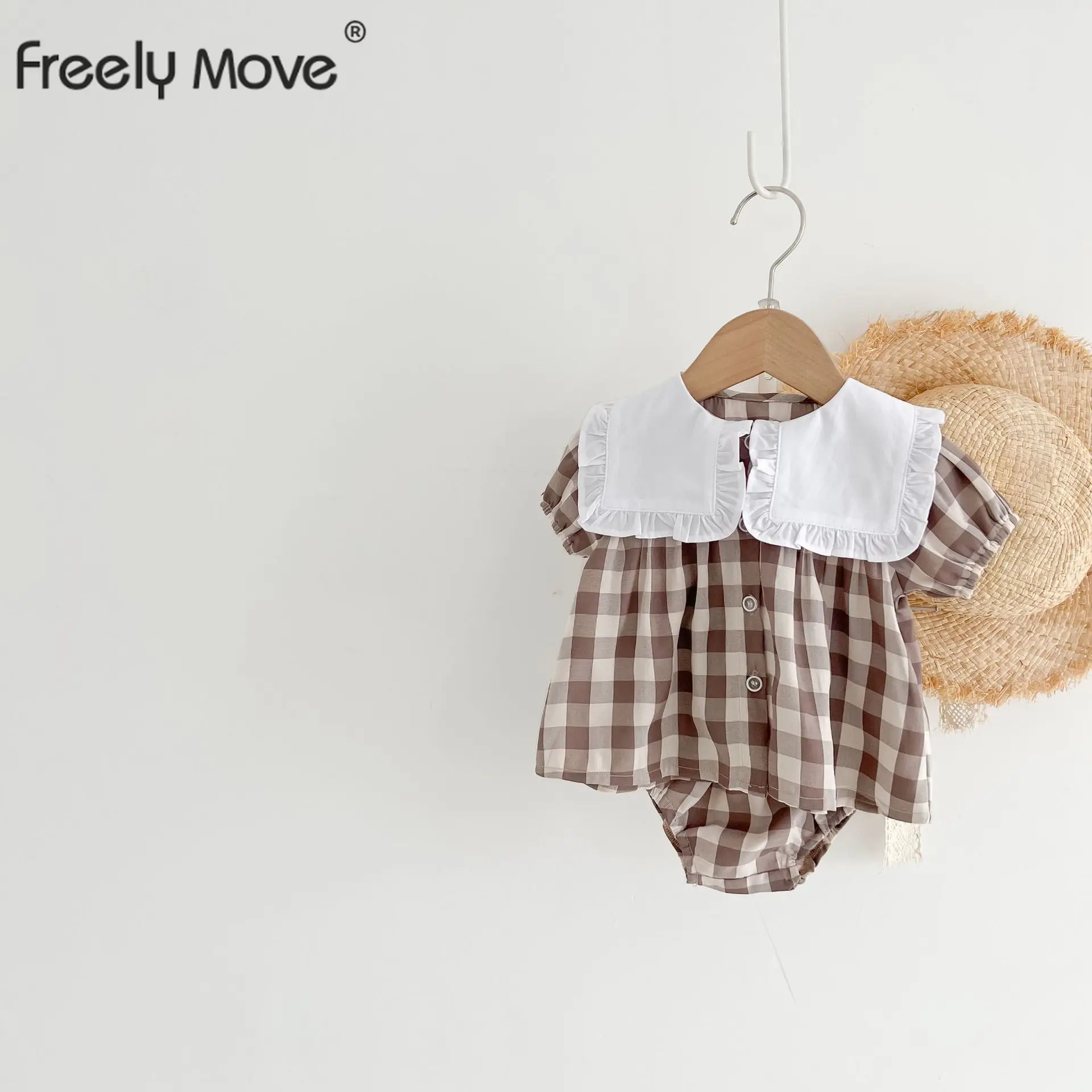 

Freely Move 2pcs Baby Girls Outfit Clothes Romper Summer Plaid Infant born Toddler Jumpsuit Bodysuit+Shorts Set