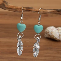 european and american retro fashion earrings heart shaped feather earrings vintage womens alloy jewelry accessories