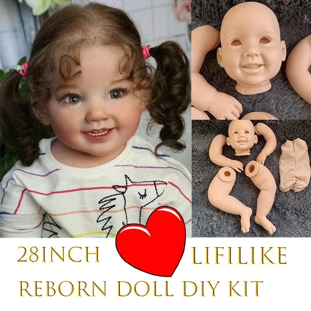 Reborn Doll Kit 28 Inches Realistic Toddler Cammi Smile Face Unpainted Unfinished Parts Bonecas DIY Blank on - Набор для создания восстановленной куклы 28 дюймов реалистичной малышки Кэмми со смеющимся лицом, неокрашенные незаконченные части, куклы Boneca