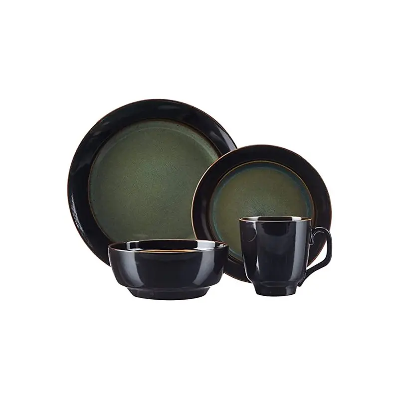 

Великолепный комплект столовой посуды Galleria из 16 круглых керамических изделий ярко-зеленого цвета, идеально подходит для повседневного использования и особых случаев.
