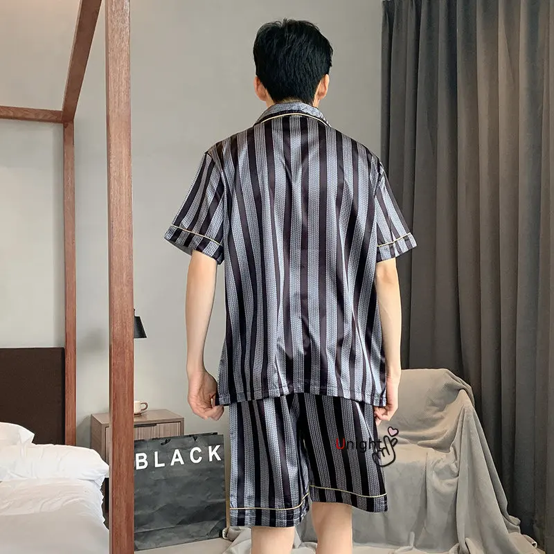 Men Pajama Sets Big Size Lounge Wear Fashion Silk Pajamas Summer Short Pj Set Homewear L-5XL Nightwear Homewear
