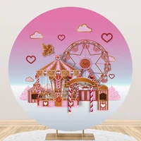 laeacco pink circus baby shower round background ferris wheel love hearts girl princess birthday customized photography backdrop