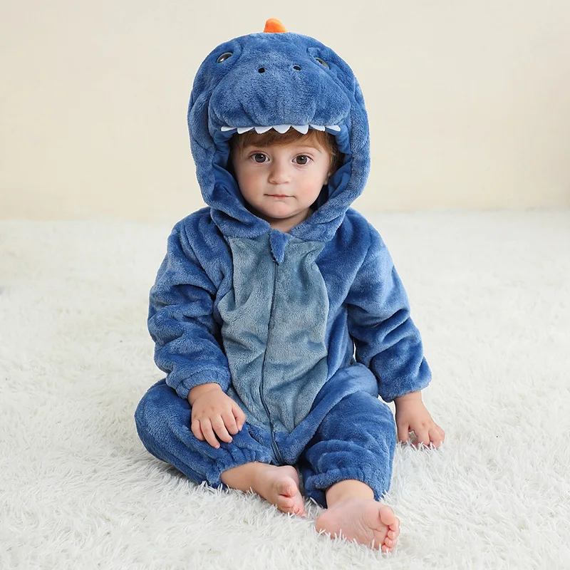 SH-детский день динозавр детские комбинезоны зимняя фланелевая ткань с капюшоном