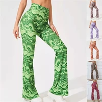 spring and summer new womens water ripple printed trousers harajuku high waist casual retro plus size flared pants street style