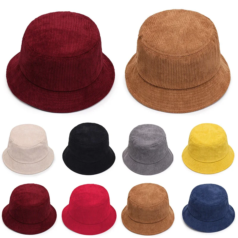 

Women's Corduroy Bucket Hat Men's Casual Winter Warm Solid Color Panama Caps Wide Brim Sun Fishing Fisherman Hat For Ladies