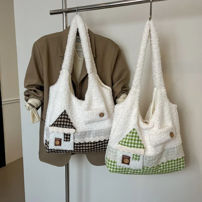 Хлопковый материал с пряжкой новинка 2024 однотонная модная зимняя сумка на плечо