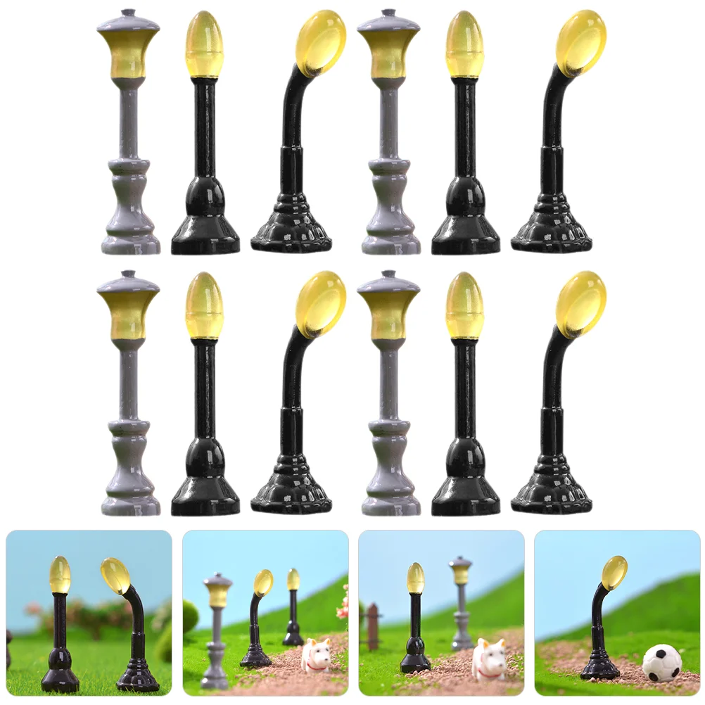 

12pcs Miniature Glow in The Dark Street Light Props Railway Train Post Lamp Decor
