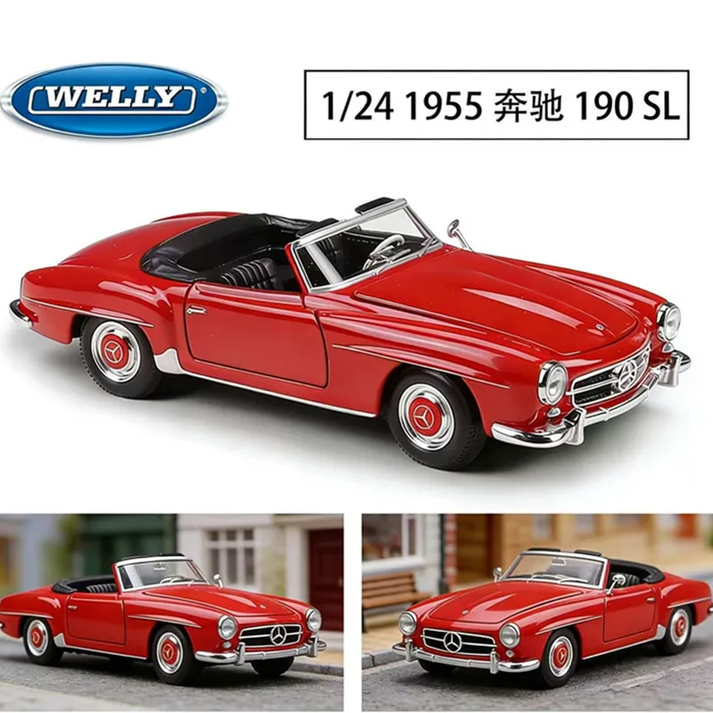 Фото Новая коллекционная модель автомобиля Mercedes-Benz 190SL в масштабе 1:24, ретро, из сплава, ручной работы, имитационная игрушка, сувенир, подарок для декорации сцен №2