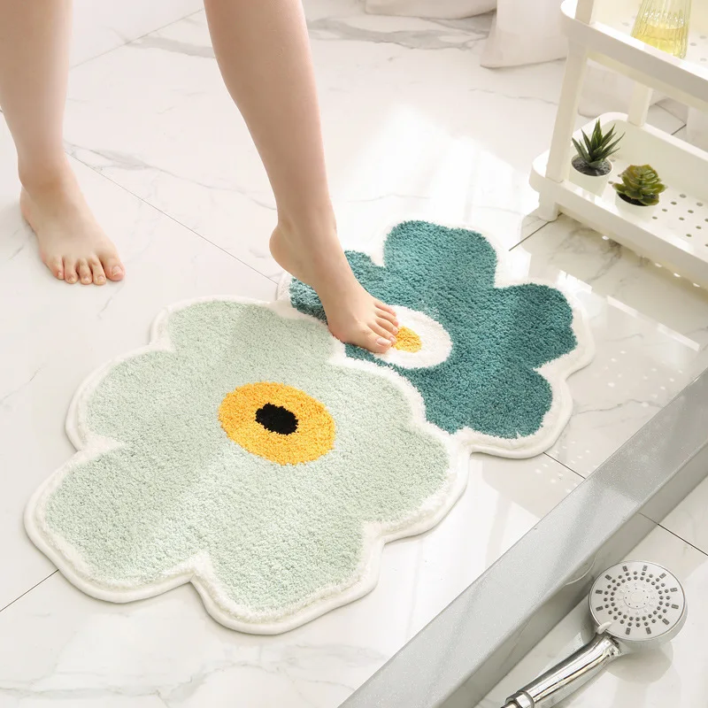 

Inyahome Cute Floral Shaped Floor Bathroom Rugs Mats Kitchen Floor Mat Water Absorbent Non-Slip Modern Carpet Tapete Banheiro