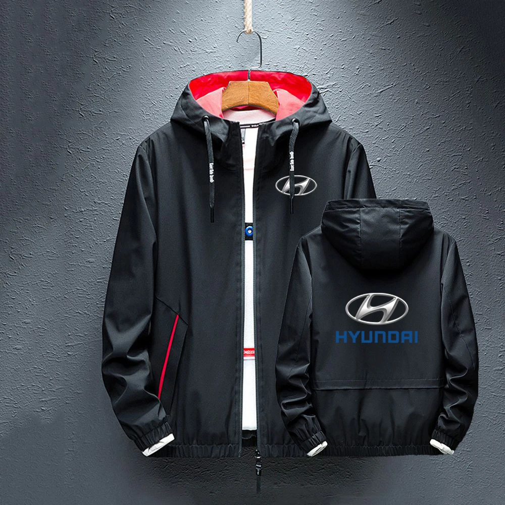 

2022 Hyundai Motor Jacket Splice Windbreaker rainproof Man's Coat Tops Hooded College style Zipper Hoodies