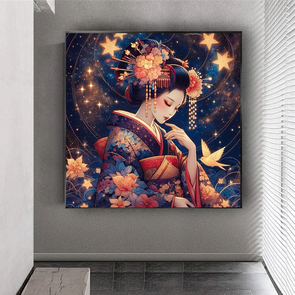 5d японская гейша Diy алмазная живопись женщина портрет горный хрусталь фотографии