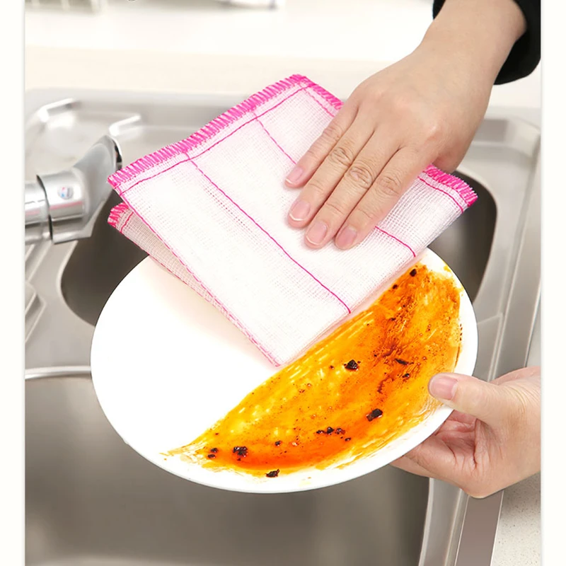 

5pcs dishcloth cleaning rag 8-layer absorbent kitchen household lint-free and oil-free scouring pad cotton yarn thickened cotton