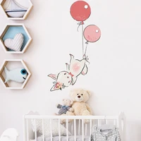 cartoon bunny balloon wall stickers for kids room baby room decoration animals wall decals girls boys bedroom wallpaper