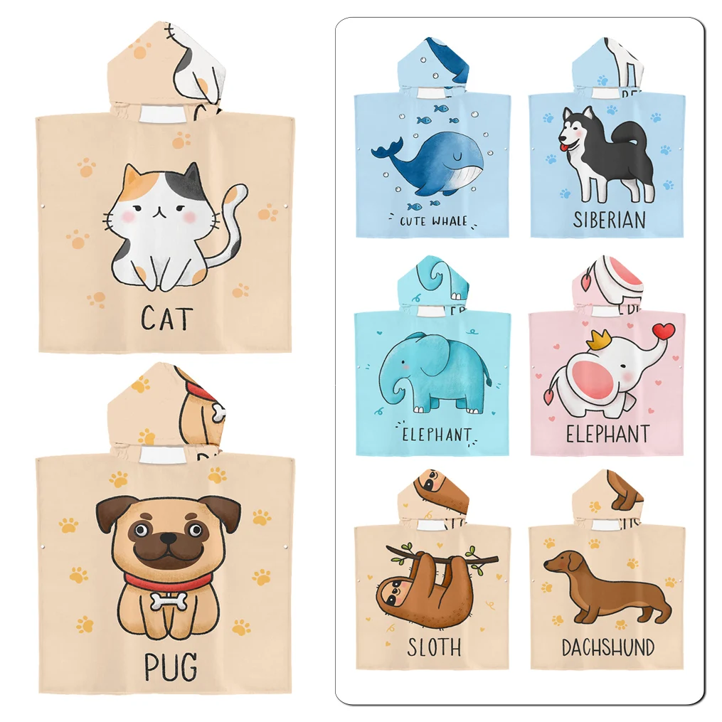 

Пляжное полотенце FAMCX GJILY с капюшоном и мультяшными животными для взрослых и детей, быстросохнущее банное полотенце из микрофибры, банный ха...