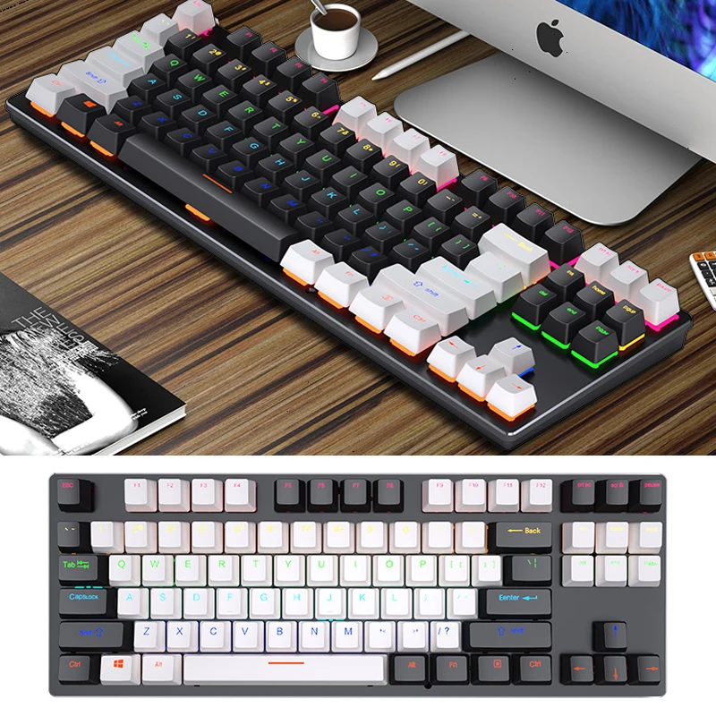 Механическая клавиатура с RGB-подсветкой проводная USB-клавиатура 87 клавиш защитой